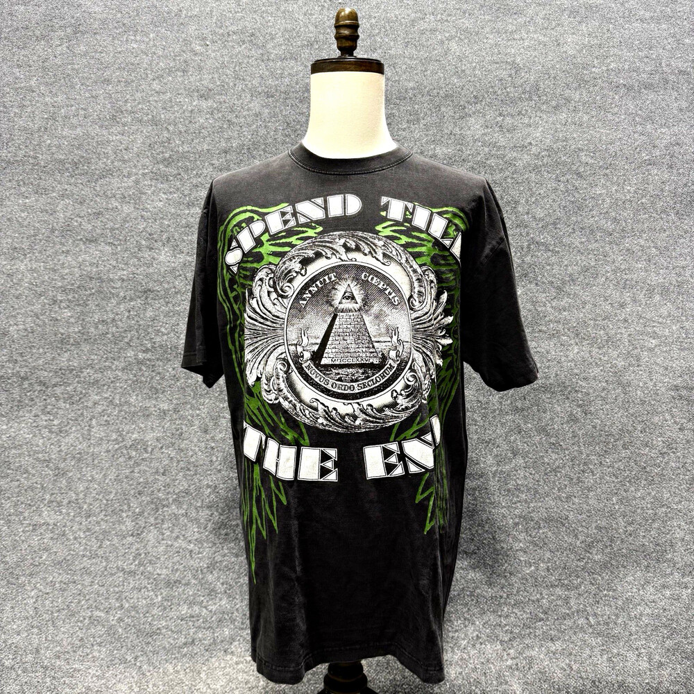 Vintage Spend Till The End T Shirt Mens 2XL Black Money Pyramid Graphic Y2K